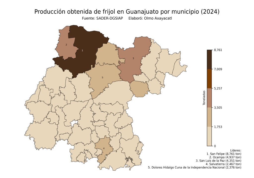 México Producción Agrícola Frijol Guanajuato (producción obtenida)