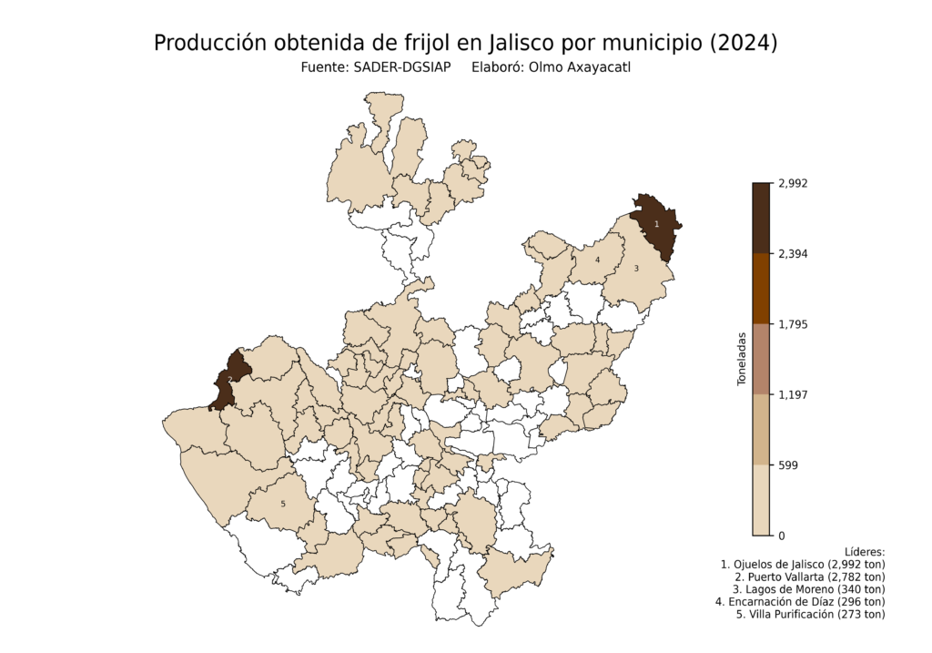 México Producción Agrícola Frijol Jalisco (producción obtenida)