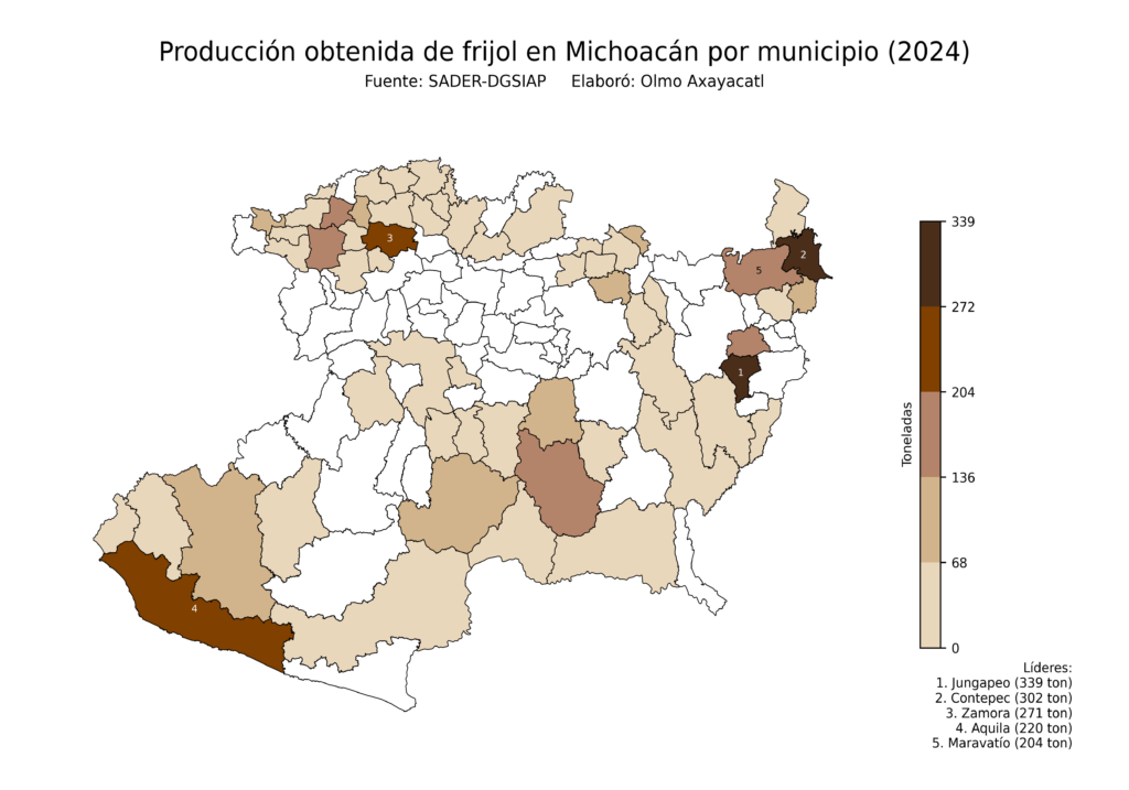 México Producción Agrícola Frijol Michoacán (producción obtenida)