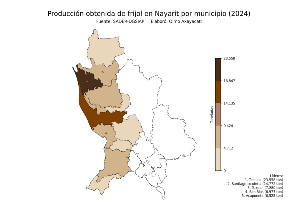 México Producción Agrícola Frijol Nayarit (producción obtenida)