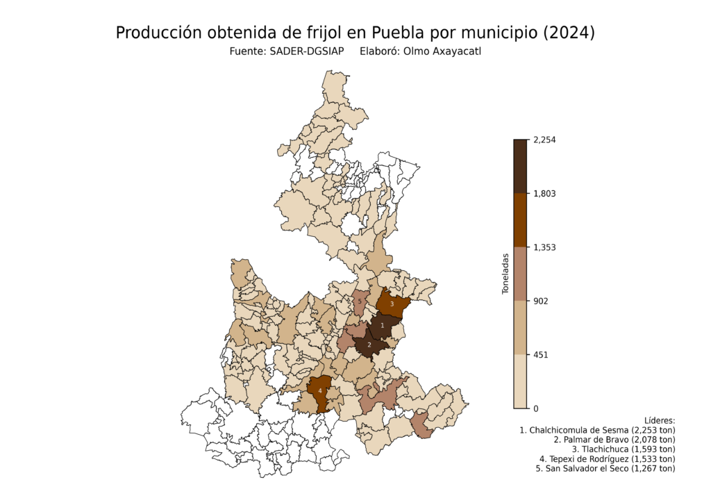 México Producción Agrícola Frijol Puebla (producción obtenida)